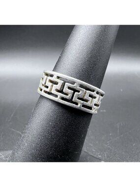 Vintage Sterling Silver Greek Key Band Ring Size 6.25